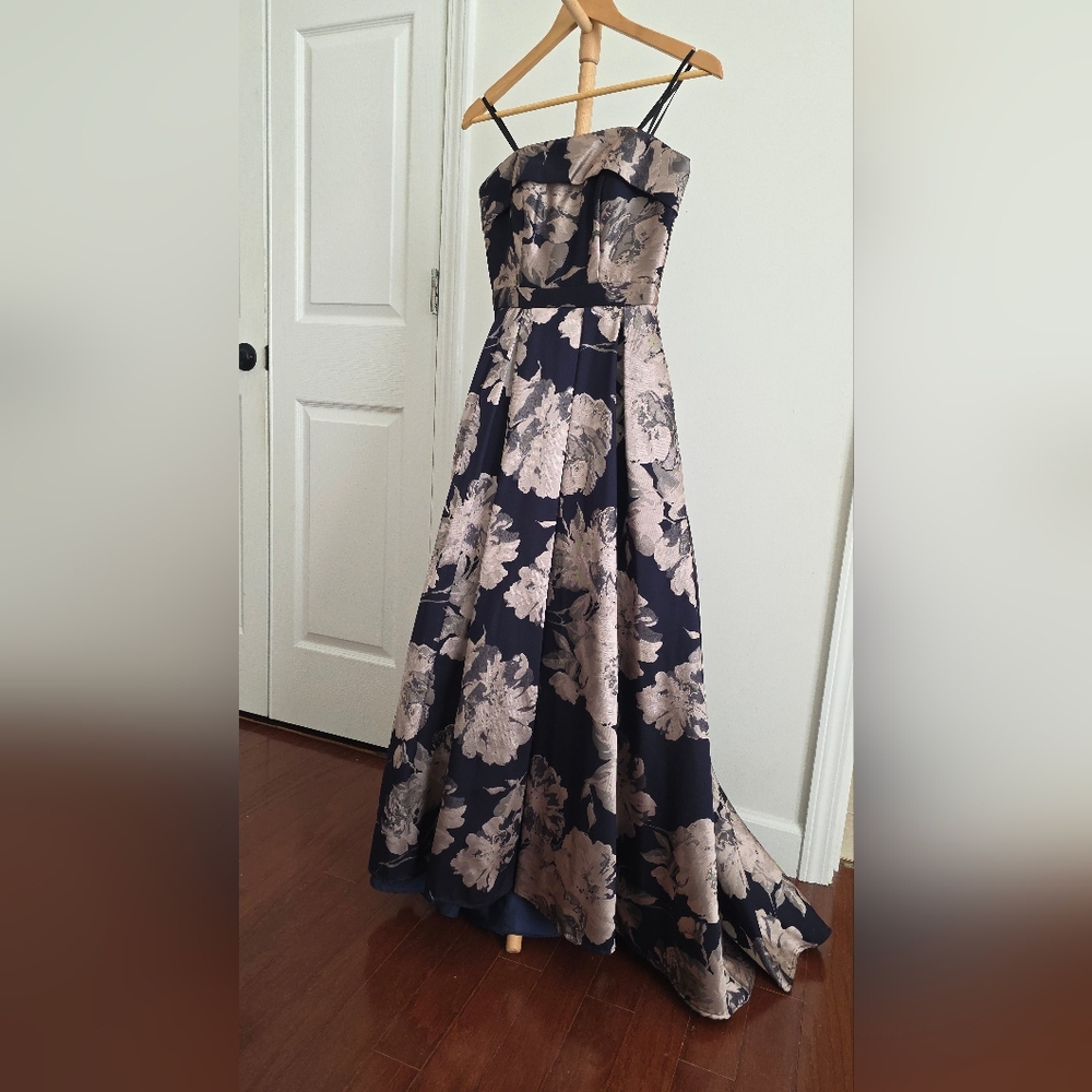 Xscape Strapless Floral Formal Maxi Dress